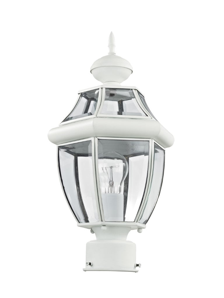 Monterey Medium Base Light Bulb Socket Small Outdoor Post Top Lantern 16.5" x 8.5" Hand Crafted Solid Brass and Clear Beveled Glass, White Finish 120V for Garden, Exterior Post 2153-03