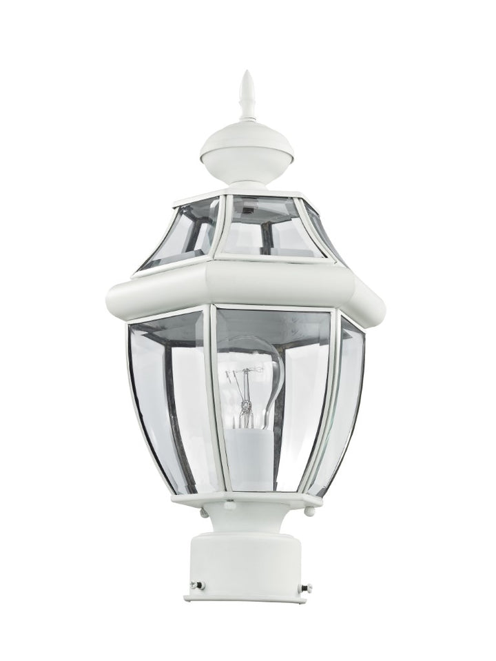 Monterey Medium Base Light Bulb Socket Small Outdoor Post Top Lantern 16.5" x 8.5" Hand Crafted Solid Brass and Clear Beveled Glass, White Finish 120V for Garden, Exterior Post 2153-03