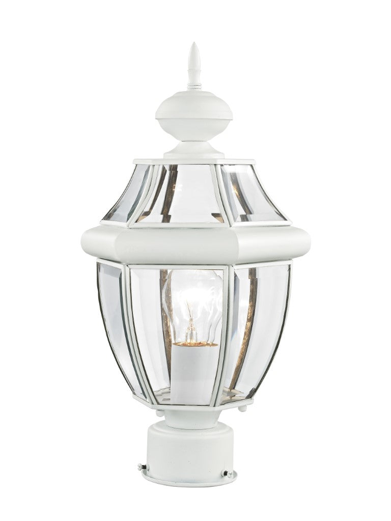 Monterey Medium Base Light Bulb Socket Small Outdoor Post Top Lantern 16.5" x 8.5" Hand Crafted Solid Brass and Clear Beveled Glass, White Finish 120V for Garden, Exterior Post 2153-03