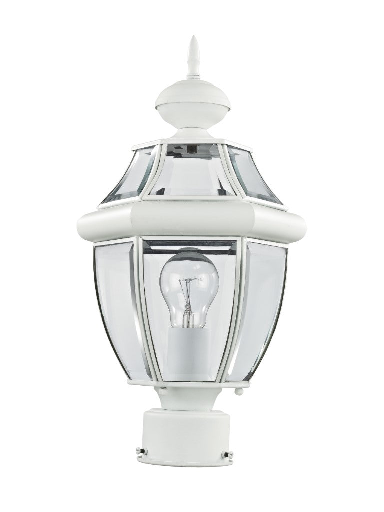 Monterey Medium Base Light Bulb Socket Small Outdoor Post Top Lantern 16.5" x 8.5" Hand Crafted Solid Brass and Clear Beveled Glass, White Finish 120V for Garden, Exterior Post 2153-03