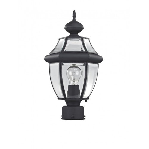 Monterey Medium Base Light Bulb Socket Small Outdoor Post Top Lantern 16.5" x 8.5" Hand Crafted Solid Brass and Clear Beveled Glass, Black Finish 120V for Garden, Exterior Post - 2153-04