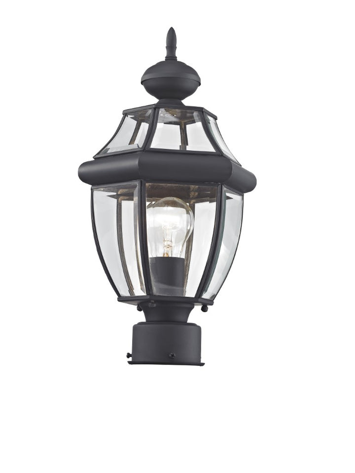 Monterey Medium Base Light Bulb Socket Small Outdoor Post Top Lantern 16.5" x 8.5" Hand Crafted Solid Brass and Clear Beveled Glass, Black Finish 120V for Garden, Exterior Post - 2153-04