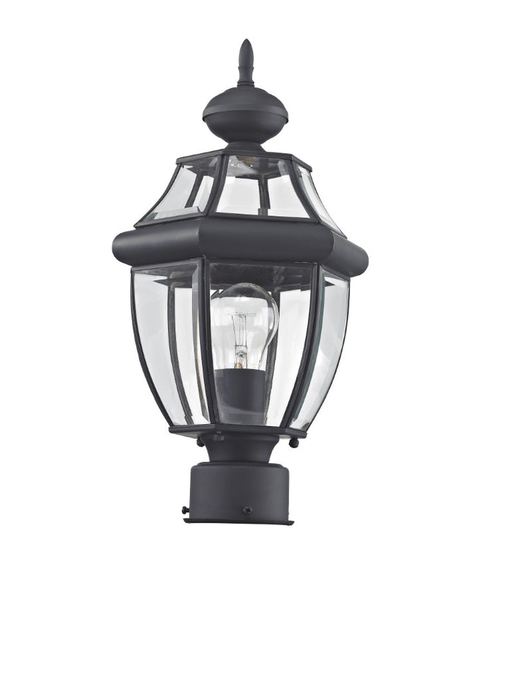 Monterey Medium Base Light Bulb Socket Small Outdoor Post Top Lantern 16.5" x 8.5" Hand Crafted Solid Brass and Clear Beveled Glass, Black Finish 120V for Garden, Exterior Post - 2153-04