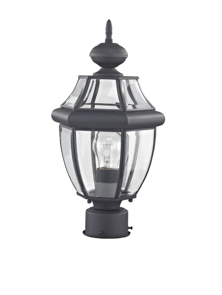 Monterey Medium Base Light Bulb Socket Small Outdoor Post Top Lantern 16.5" x 8.5" Hand Crafted Solid Brass and Clear Beveled Glass, Black Finish 120V for Garden, Exterior Post - 2153-04