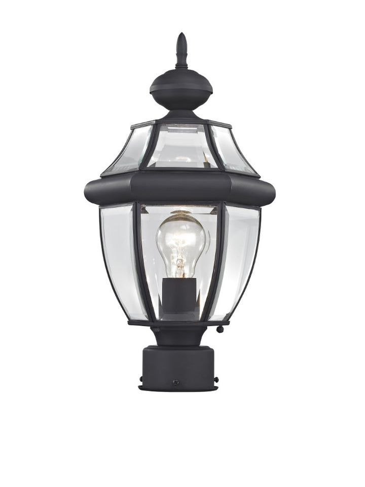 Monterey Medium Base Light Bulb Socket Small Outdoor Post Top Lantern 16.5" x 8.5" Hand Crafted Solid Brass and Clear Beveled Glass, Black Finish 120V for Garden, Exterior Post - 2153-04