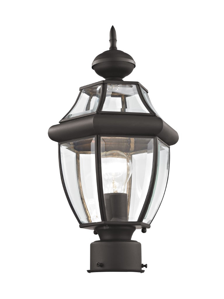 Monterey Medium Base Light Bulb Socket Small Outdoor Post Top Lantern 16.5" x 8.5" Hand Crafted Solid Brass and Clear Beveled Glass, Bronze Finish 120V for Garden, Exterior Post - 2153-07