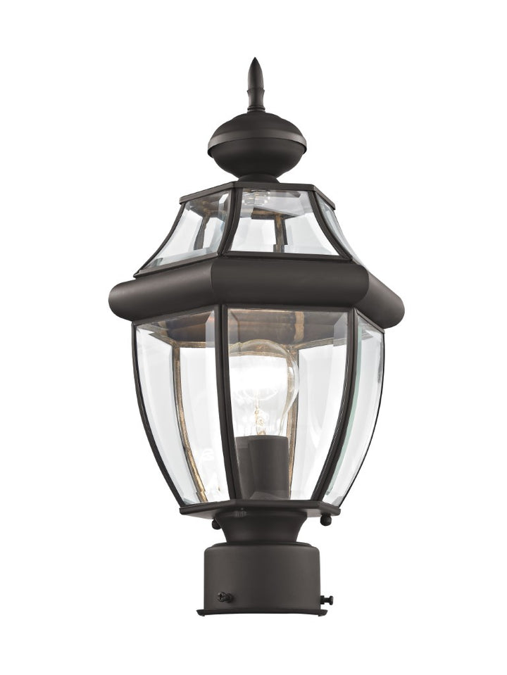 Monterey Medium Base Light Bulb Socket Small Outdoor Post Top Lantern 16.5" x 8.5" Hand Crafted Solid Brass and Clear Beveled Glass, Bronze Finish 120V for Garden, Exterior Post - 2153-07