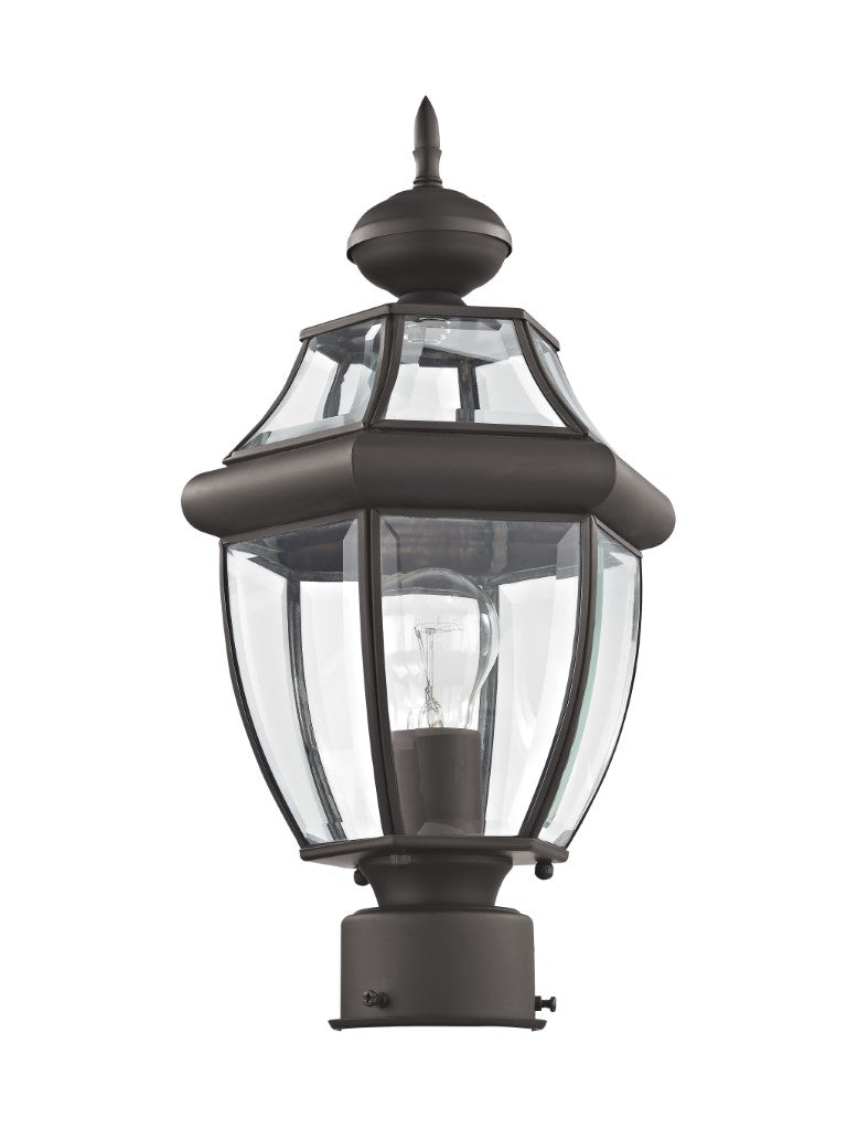 Monterey Medium Base Light Bulb Socket Small Outdoor Post Top Lantern 16.5" x 8.5" Hand Crafted Solid Brass and Clear Beveled Glass, Bronze Finish 120V for Garden, Exterior Post - 2153-07