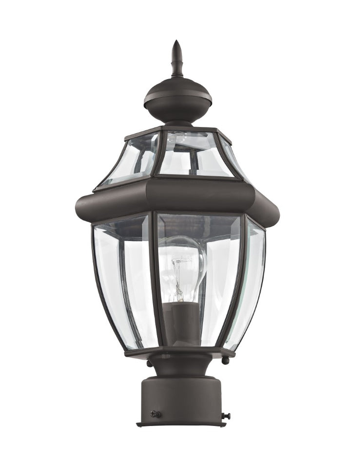 Monterey Medium Base Light Bulb Socket Small Outdoor Post Top Lantern 16.5" x 8.5" Hand Crafted Solid Brass and Clear Beveled Glass, Bronze Finish 120V for Garden, Exterior Post - 2153-07
