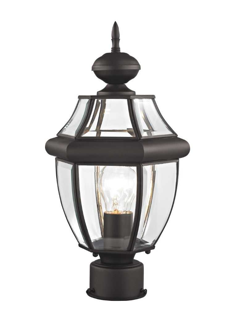 Monterey Medium Base Light Bulb Socket Small Outdoor Post Top Lantern 16.5" x 8.5" Hand Crafted Solid Brass and Clear Beveled Glass, Bronze Finish 120V for Garden, Exterior Post - 2153-07
