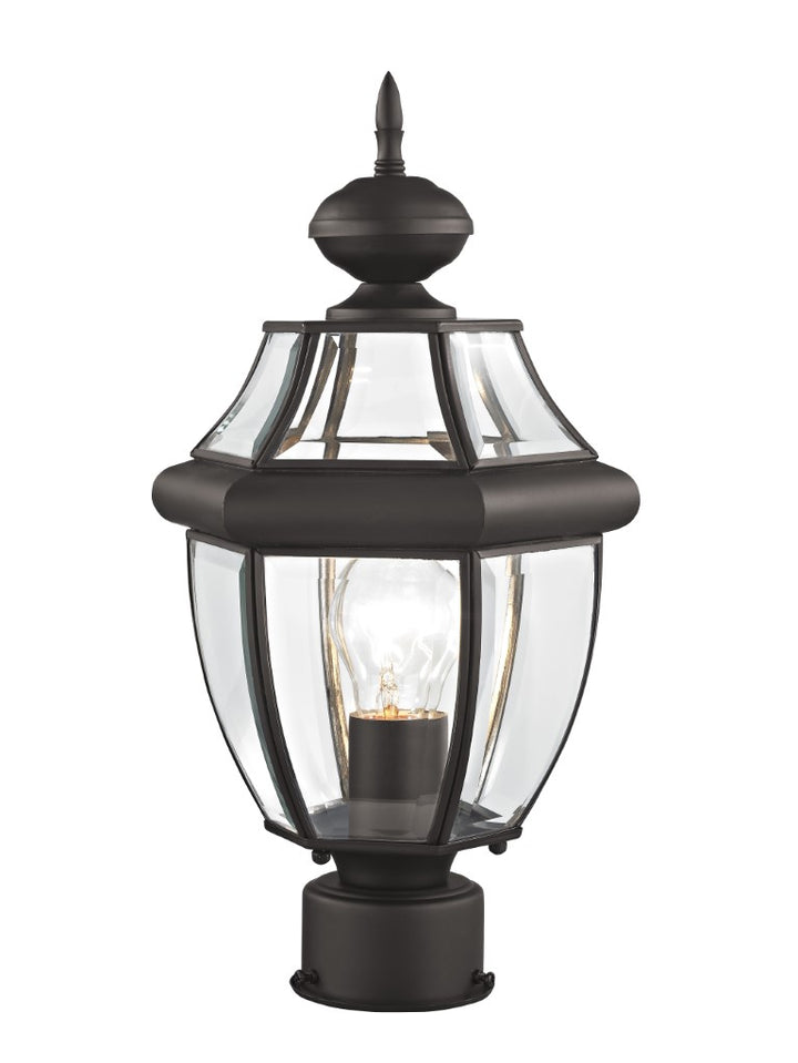 Monterey Medium Base Light Bulb Socket Small Outdoor Post Top Lantern 16.5" x 8.5" Hand Crafted Solid Brass and Clear Beveled Glass, Bronze Finish 120V for Garden, Exterior Post - 2153-07