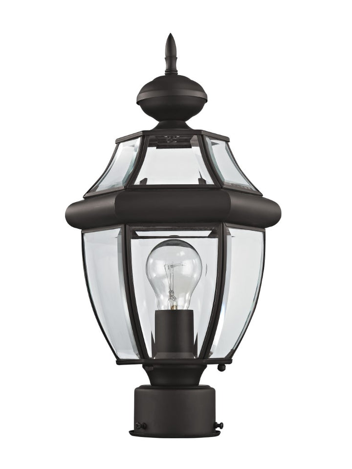 Monterey Medium Base Light Bulb Socket Small Outdoor Post Top Lantern 16.5" x 8.5" Hand Crafted Solid Brass and Clear Beveled Glass, Bronze Finish 120V for Garden, Exterior Post - 2153-07