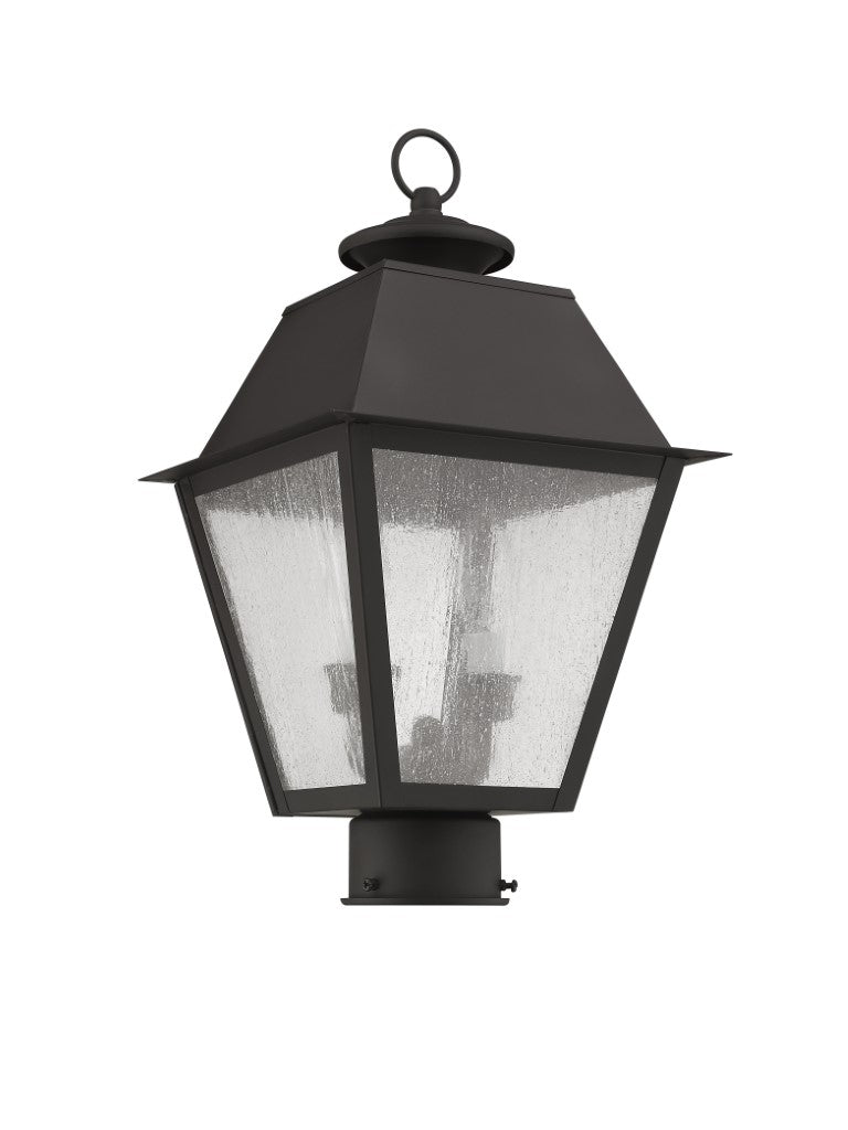 Mansfield Candelabra Base Light Bulb Socket Medium Outdoor Post Top Lantern 9" x 9" x 17"  Hand Crafted Solid Brass and Seeded Glass, Bronze Finish 120V for Garden, Exterior Post - 2166-07