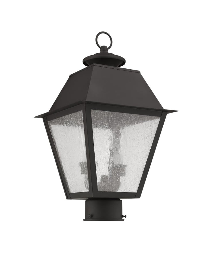 Mansfield Candelabra Base Light Bulb Socket Medium Outdoor Post Top Lantern 9" x 9" x 17"  Hand Crafted Solid Brass and Seeded Glass, Bronze Finish 120V for Garden, Exterior Post - 2166-07