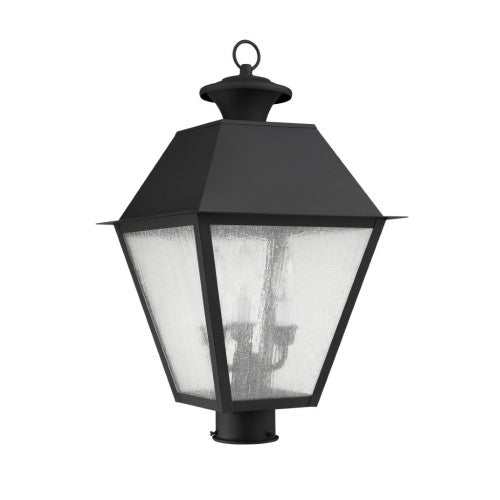 Mansfield Candelabra Base Light Bulb Socket Large Outdoor Post Top Lantern 12" x 12" x 20"  Hand Crafted Solid Brass and Seeded Glass, Black Finish 120V for Garden, Exterior Post - 2169-04