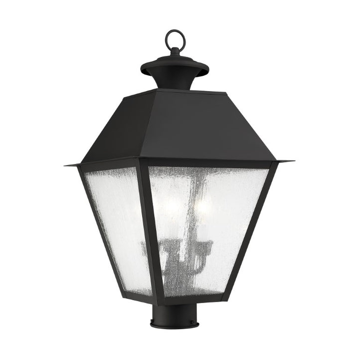 Mansfield Candelabra Base Light Bulb Socket Large Outdoor Post Top Lantern 12" x 12" x 20"  Hand Crafted Solid Brass and Seeded Glass, Black Finish 120V for Garden, Exterior Post - 2169-04