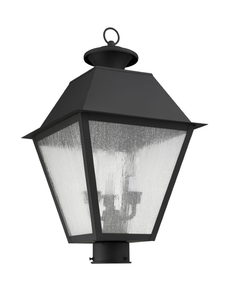 Mansfield Candelabra Base Light Bulb Socket Large Outdoor Post Top Lantern 12" x 12" x 20"  Hand Crafted Solid Brass and Seeded Glass, Black Finish 120V for Garden, Exterior Post - 2169-04