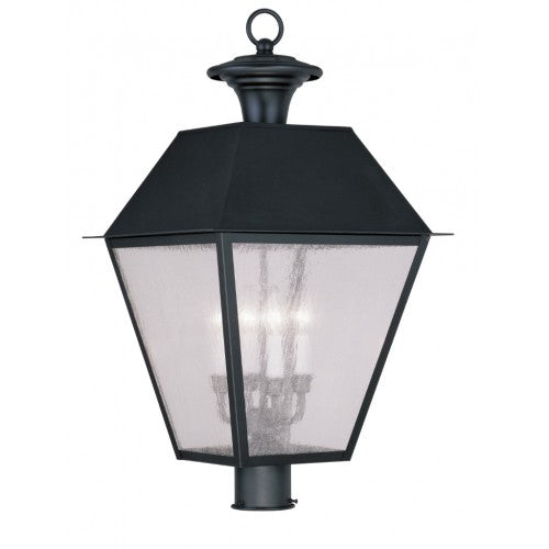 Mansfield Candelabra Base Light Bulb Socket Extra Large Outdoor Post Top Lantern 15" x 15" x 27.5"  Hand Crafted Solid Brass and Seeded Glass, Black Finish 120V for Garden, Exterior Post - 2173-04