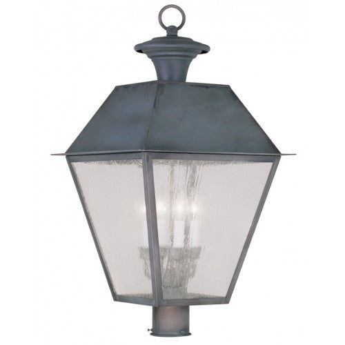 Mansfield Candelabra Base Light Bulb Socket Extra Large Outdoor Post Top Lantern 15" x 15" x 27.5"  Hand Crafted Solid Brass and Seeded Glass, Charcoal Finish 120V for Garden, Exterior Post - 2173-61