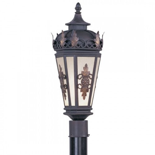 Berkshire Medium Base Light Bulb Socket Outdoor Post Top Lantern 22" x 7.5"  Hand Crafted Solid Brass and Antique Honey Linen Glass, Bronze Finish 120V for Garden, Exterior Post - 2194-07