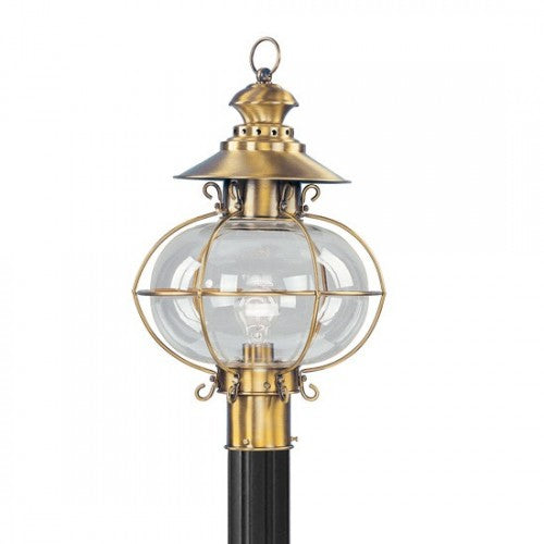 Harbor Medium Base Light Bulb Socket Large Outdoor Post Top Lantern 20.5" x 12.75" Hand Crafted Solid Brass and Hand Blown Clear Glass, Flemish Brass Finish 120V for Garden, Exterior Post - 2226-22