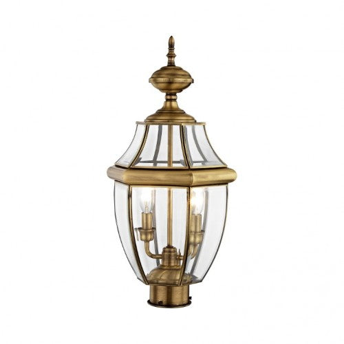 Monterey Candelabra Base Light Bulb Socket Medium Outdoor Post Top Lantern 21.5" x 10.5" Hand Crafted Solid Brass and Clear Beveled Glass, Antique Brass Finish 120V for Garden, Exterior Post - 2254-01
