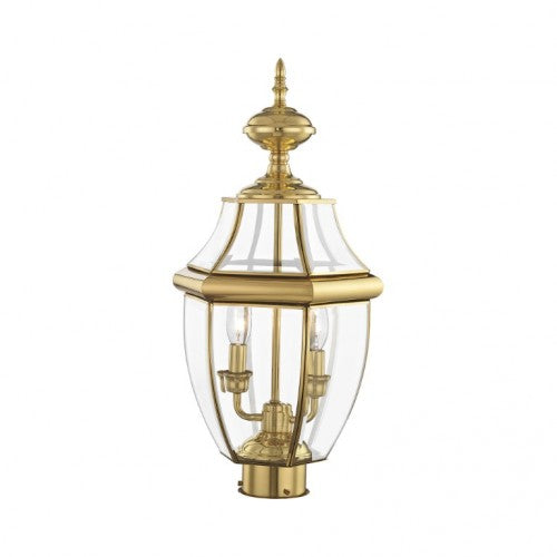 Monterey Candelabra Base Light Bulb Socket Medium Outdoor Post Top Lantern 21.5" x 10.5" Hand Crafted Solid Brass and Clear Beveled Glass , Polished Brass Finish 120V for Garden, Exterior Post - 2254-02