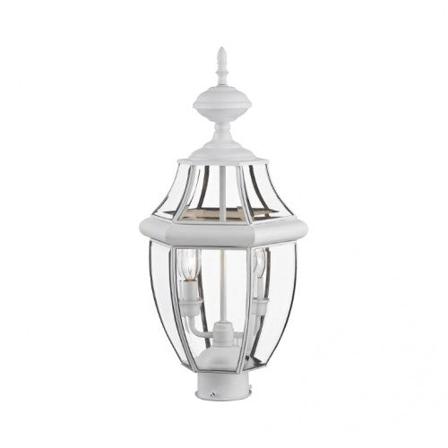 Monterey Candelabra Base Light Bulb Socket Medium Outdoor Post Top Lantern 21.5" x 10.5" Hand Crafted Solid Brass and Clear Beveled Glass , White Finish 120V for Garden, Exterior Post - 2254-03