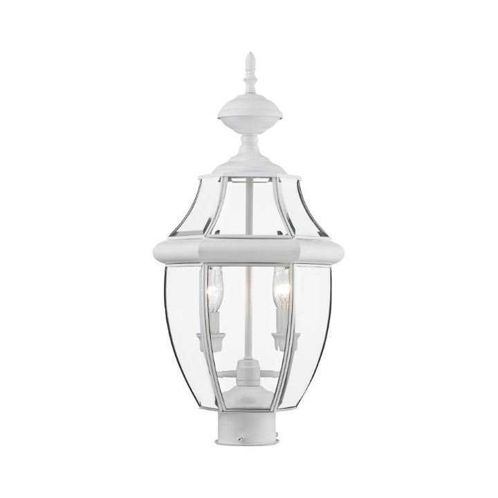 Monterey Candelabra Base Light Bulb Socket Medium Outdoor Post Top Lantern 21.5" x 10.5" Hand Crafted Solid Brass and Clear Beveled Glass , White Finish 120V for Garden, Exterior Post - 2254-03