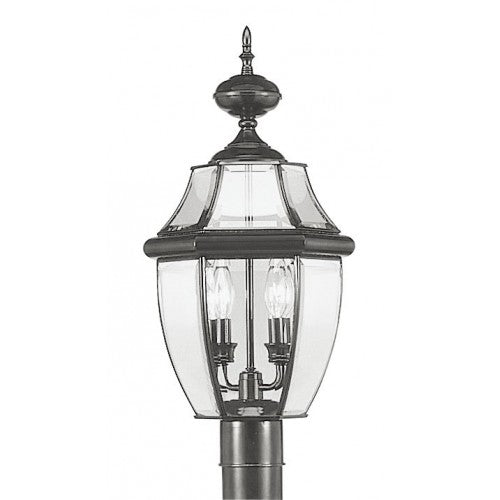 Monterey Candelabra Base Light Bulb Socket Medium Outdoor Post Top Lantern 21.5" x 10.5" Hand Crafted Solid Brass and Clear Beveled Glass , Black Finish 120V for Garden, Exterior Post - 2254-04