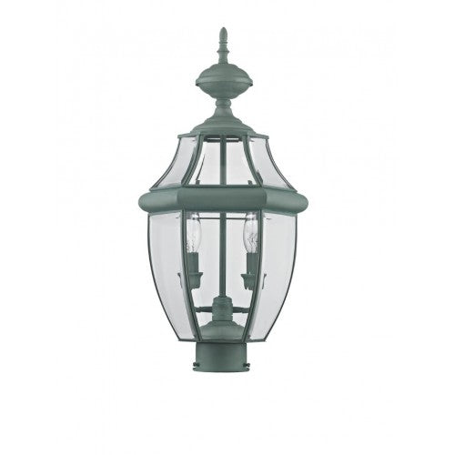 Monterey Candelabra Base Light Bulb Socket Medium Outdoor Post Top Lantern 21.5" x 10.5" Hand Crafted Solid Brass and Clear Beveled Glass , Verdigris Finish 120V for Garden, Exterior Post - 2254-06