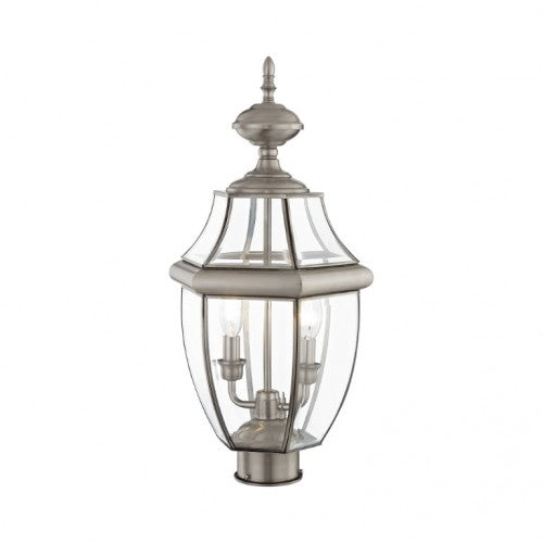 Monterey Candelabra Base Light Bulb Socket Medium Outdoor Post Top Lantern 21.5" x 10.5" Hand Crafted Solid Brass and Clear Beveled Glass, Brushed Nickel Finish 120V for Garden, Exterior Post - 2254-91