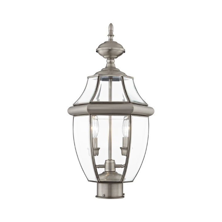Monterey Candelabra Base Light Bulb Socket Medium Outdoor Post Top Lantern 21.5" x 10.5" Hand Crafted Solid Brass and Clear Beveled Glass, Brushed Nickel Finish 120V for Garden, Exterior Post - 2254-91