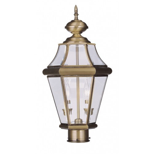 Georgetown Candelabra Base Light Bulb Socket Medium Outdoor Post Top Lantern 21" x 10.25"  Hand Crafted Solid Brass and Clear Beveled Glass, Antique Brass Finish 120V for Garden, Exterior Post - 2264-01
