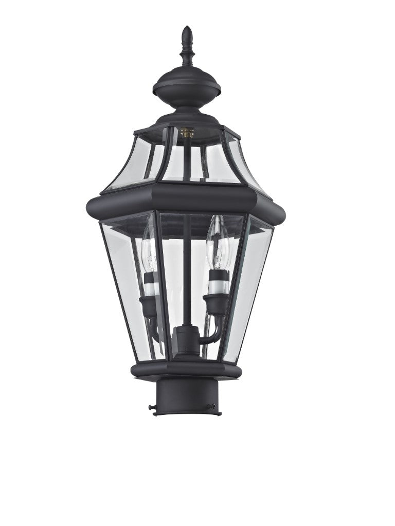 Georgetown Candelabra Base Light Bulb Socket Medium Outdoor Post Top Lantern 21" x 10.25"  Hand Crafted Solid Brass and Clear Beveled Glass, Black Finish 120V for Garden, Exterior Post - 2264-04