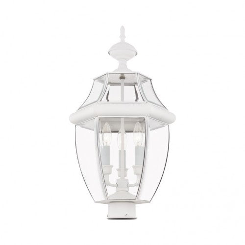 Monterey Candelabra Base Light Bulb Socket Large Outdoor Post Top Lantern 23.5" x 12.5"  Hand Crafted Solid Brass and Clear Beveled Glass, White Finish 120V for Garden, Exterior Post - 2354-03