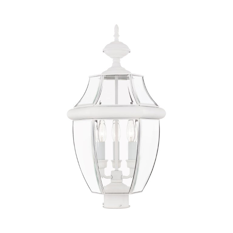Monterey Candelabra Base Light Bulb Socket Large Outdoor Post Top Lantern 23.5" x 12.5"  Hand Crafted Solid Brass and Clear Beveled Glass, White Finish 120V for Garden, Exterior Post - 2354-03