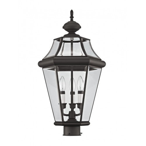 Georgetown Candelabra Base Light 3 Bulb Sockets Large Outdoor Post Top Lantern 23.25" x 13"  Hand Crafted Solid Brass and Clear Beveled Glass, Bronze Finish 120V for Garden, Exterior Post - 2364-07