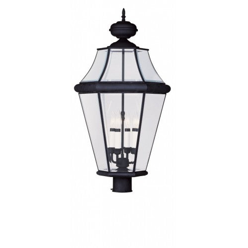 Georgetown Candelabra Base Light 4 Bulb Sockets Extra Large Outdoor Post Top Lantern 29" x 16"  Hand Crafted Solid Brass and Clear Beveled Glass, Black Finish 120V for Garden, Exterior Post - 2368-04