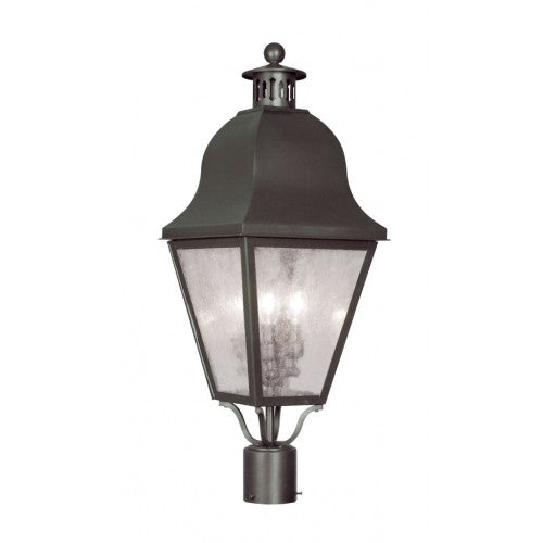 Amwell Candelabra Base 3 Light Bulb Sockets Large Outdoor Post Top Lantern 10.5" x 10.5" x 27.5" Hand Crafted Solid Brass and Seeded Glass, Bronze Finish 120V for Garden, Exterior Post - 2556-07