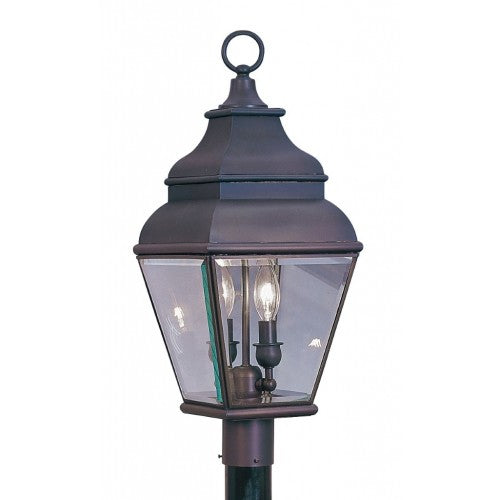 Exeter Candelabra Base 2 Light Bulb Sockets Medium Outdoor Post Top Lantern 8" x 8" x 20.5" Hand Crafted Solid Brass and Clear Beveled Glass, Bronze Finish 120V for Garden, Exterior Post - 2592-07