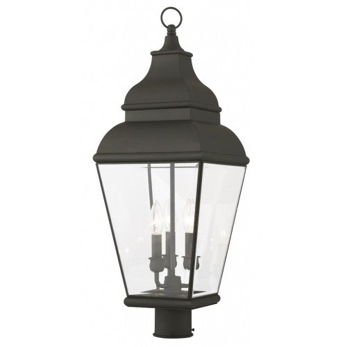 Exeter Candelabra Base 3 Light Bulb Sockets Large Outdoor Post Top Lantern 10" x 10" x 28.25" Hand Crafted Solid Brass and Clear Beveled Glass, Black Finish 120V for Garden, Exterior Post - 2594-04