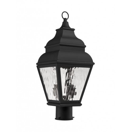 Exeter Candelabra Base 2 Light Bulb Sockets Medium Outdoor Post Top Lantern 8" x 8" x 20.5" Hand Crafted Solid Brass and Clear Water Glass, Black Finish 120V for Garden, Exterior Post - 2603-04
