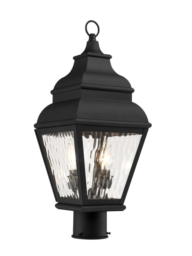Exeter Candelabra Base 2 Light Bulb Sockets Medium Outdoor Post Top Lantern 8" x 8" x 20.5" Hand Crafted Solid Brass and Clear Water Glass, Black Finish 120V for Garden, Exterior Post - 2603-04