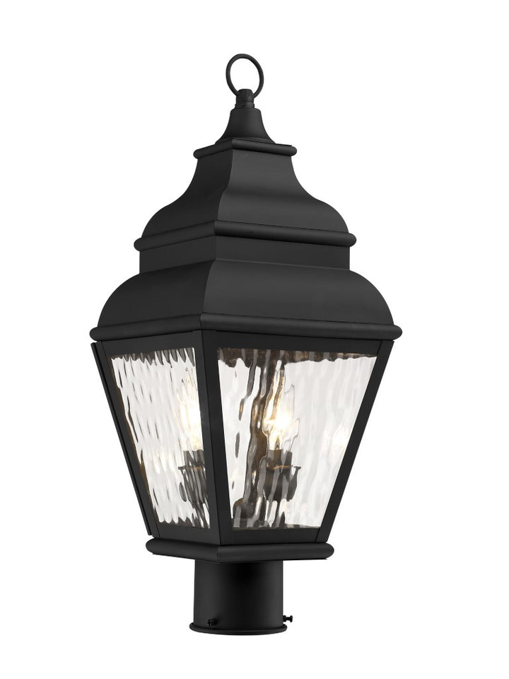 Exeter Candelabra Base 2 Light Bulb Sockets Medium Outdoor Post Top Lantern 8" x 8" x 20.5" Hand Crafted Solid Brass and Clear Water Glass, Black Finish 120V for Garden, Exterior Post - 2603-04