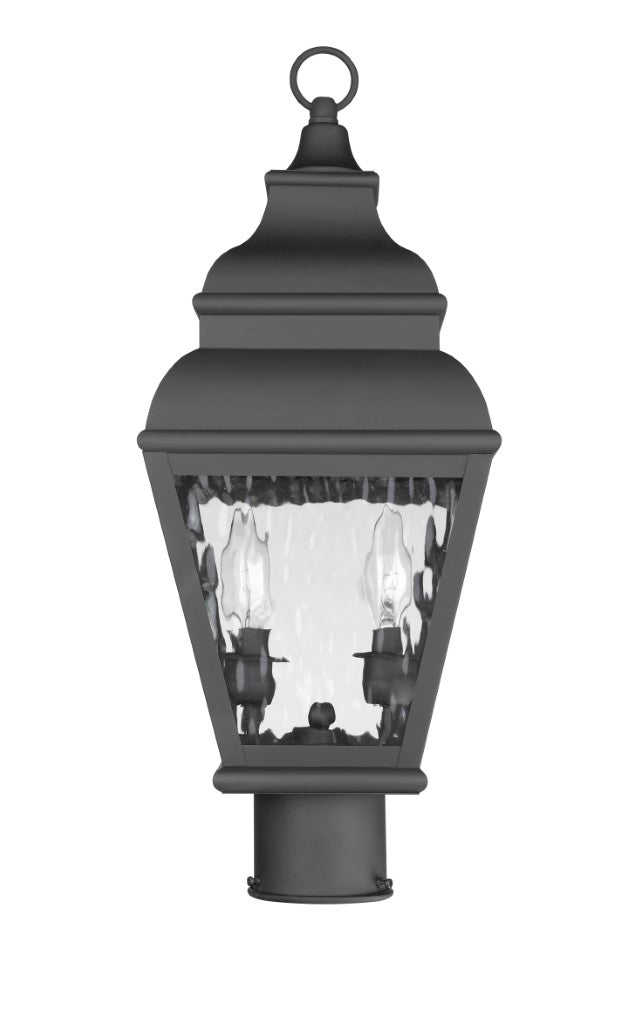 Exeter Candelabra Base 2 Light Bulb Sockets Medium Outdoor Post Top Lantern 8" x 8" x 20.5" Hand Crafted Solid Brass and Clear Water Glass, Black Finish 120V for Garden, Exterior Post - 2603-04