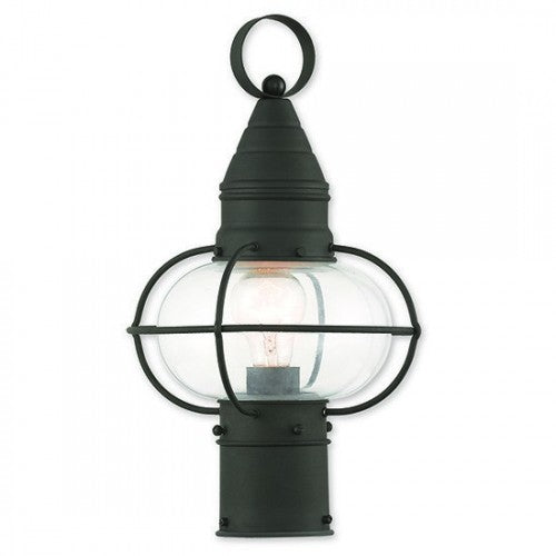 Newburyport Medium Base 1 Light Bulb Socket Medium Outdoor Post Top Lantern 15" x 8.75"  Hand Crafted Solid Brass and Hand Blown Clear Glass, Black Finish 120V for Garden, Exterior Post - 26902-04