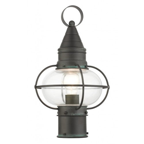 Newburyport Medium Base 1 Light Bulb Socket Medium Outdoor Post Top Lantern 15" x 8.75" Solid Brass and Hand Blown Clear Glass, Charcoal Finish 120V for Garden, Exterior Post - 26902-61