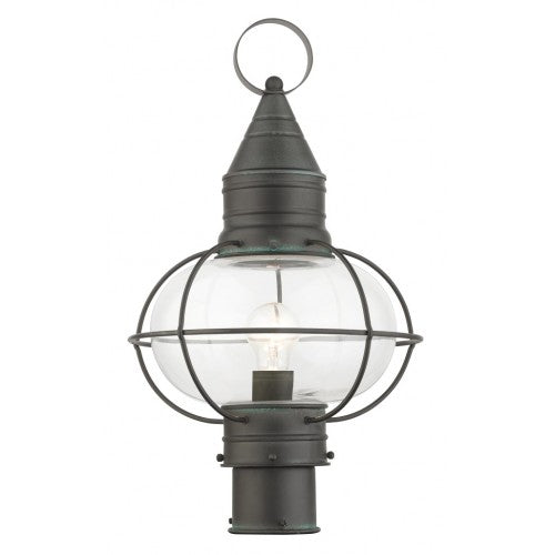 Newburyport Medium Base 1 Light Bulb Socket Large Outdoor Post Top Lantern 19.75" x 11" Solid Brass and Hand Blown Clear Glass, Charcoal Finish 120V for Garden, Exterior Post - 26905-61