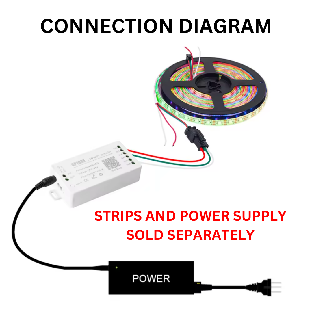 SP108E Smart Wi-Fi Magic RGB Addressable LED Controller Support WS2812B, WS2813B, etc. For LED Strip Light RGB-IC